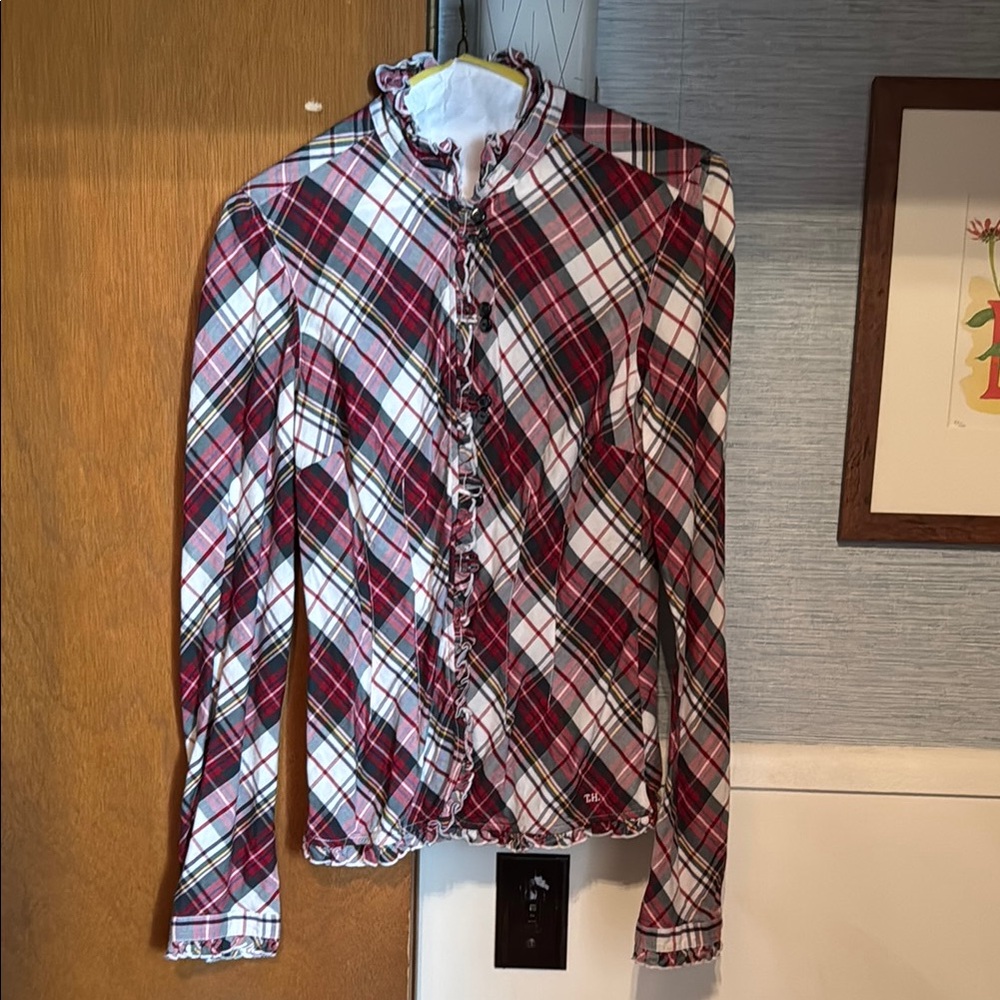 Tommy Hilfiger Red and White womens Plaid Blouse